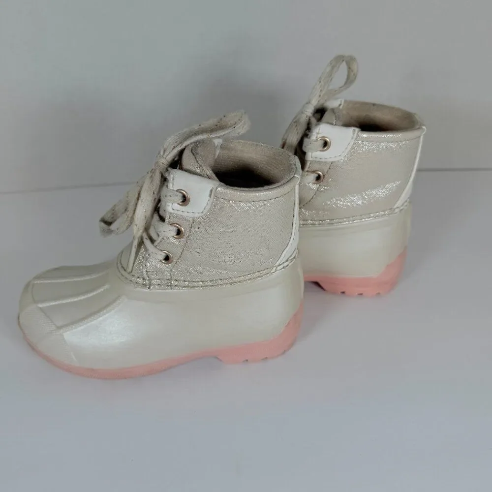 Sperry Port Duck Boots Shimmery Ivory Pearl Toddler Size 8